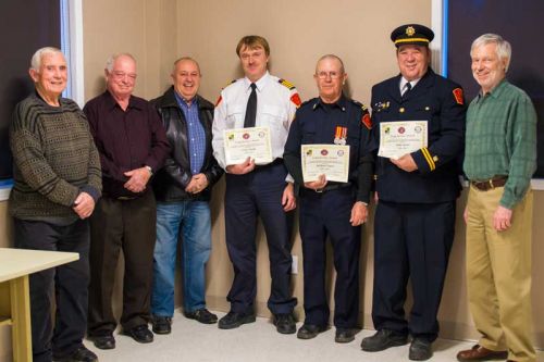 L-r: N.F. Councillor Fred Perry, A.H. Reeve Henry Hogg, A.H. Councillor Bill Cox, Fire Chief Casey Cuddy, Cpt. Richard Tryon, Cpt. Blake Garey, N.F. Mayor Ron Higgins
